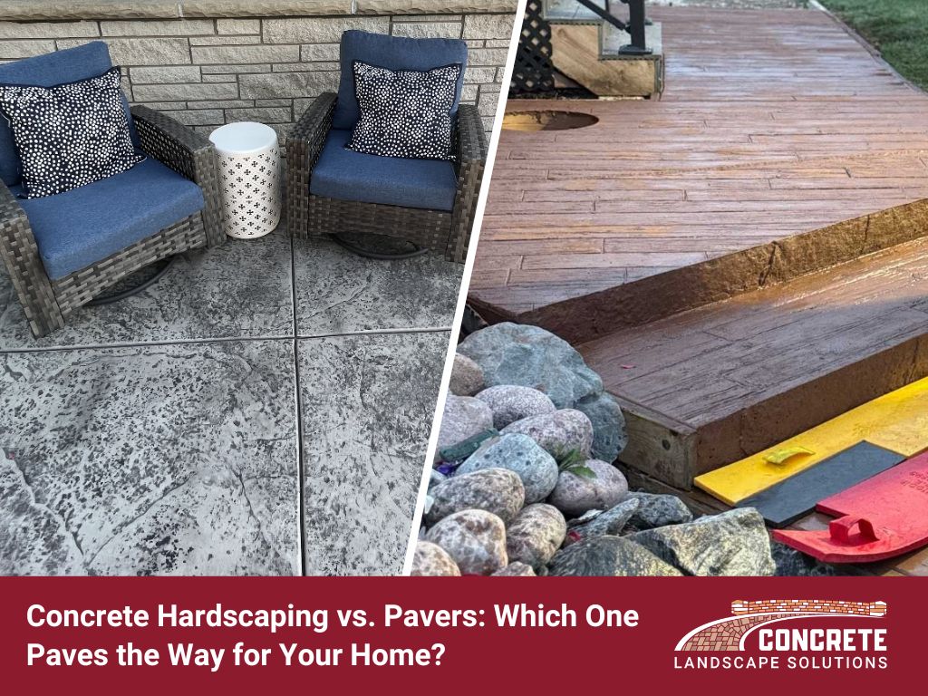 Visual comparison of concrete landscaping versus paving, showcasing different styles and applications for outdoor design.