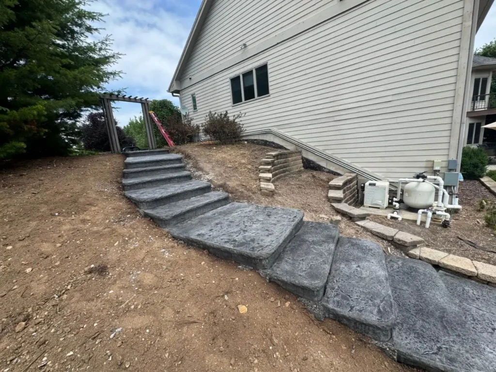 custom poured concrete staircase hillside