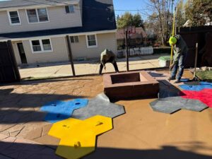 stamped-concrete-fire-pit-surround-landscaping